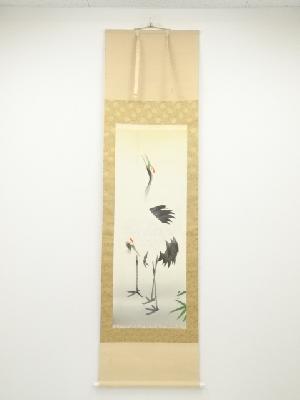 春山筆　双鶴　肉筆絹本掛軸（共箱）